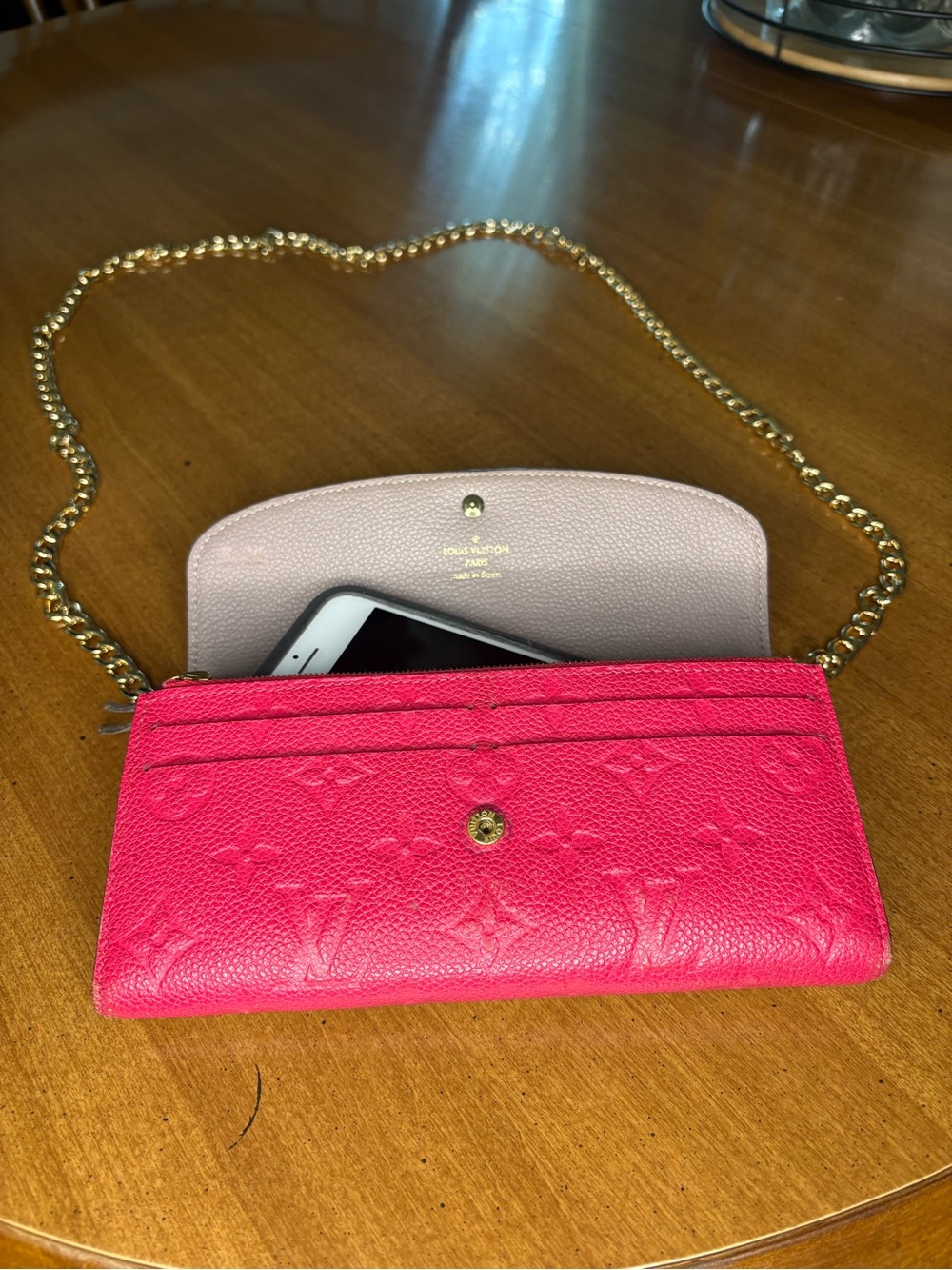 Louis Vuitton Long Wallet Pink Empreinte with Monogram added Chain - Picture 7 of 10